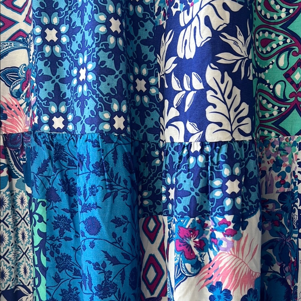 Rusttydustty Boho Blue Patchwork Maxi Skirt XL Embellished Waistband Festival EU - Picture 7 of 11